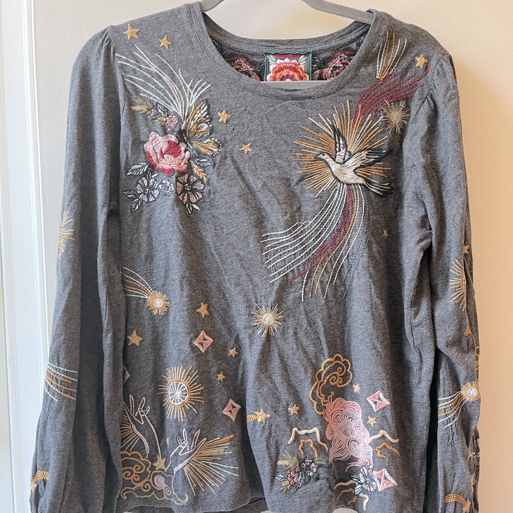 JOHNNY WAS long sleeve grey pattern shirt
